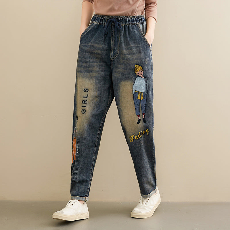 Women's embroidered casual jeans