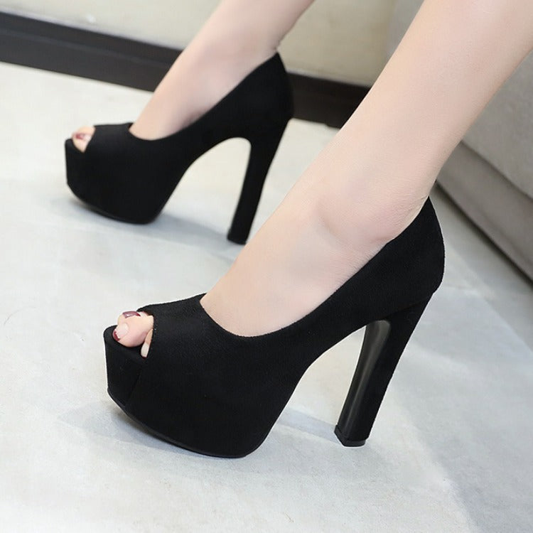 European And American Style Trendy Thick Heel Fish Mouth Shoes Women's Single Shoes