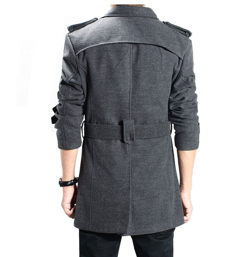 Men's double-breasted woolen trench coat