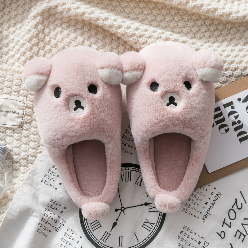 Plush cartoon thick-soled warm cute cotton slippers