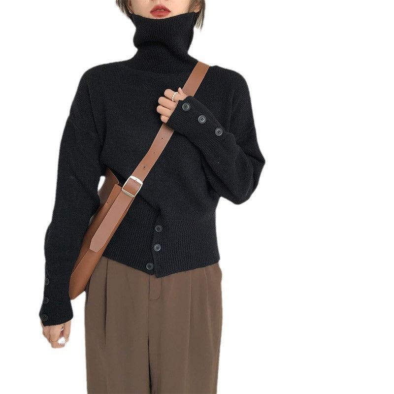 Design High Waist Button Retro Lazy Style Wear Sweater