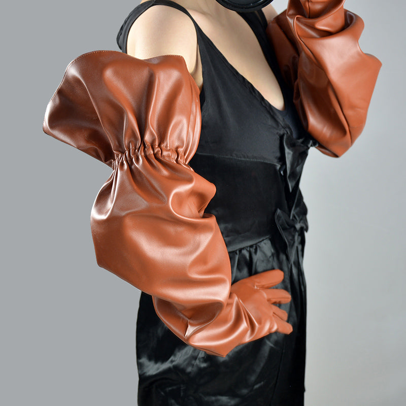 Large Sleeve Loose Long Leather Elastic Belt Gloves