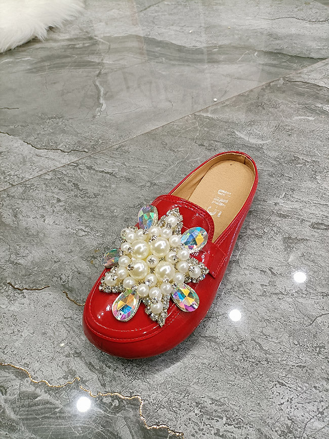 Summer Patent Leather Pearl Flower Women's Shoes