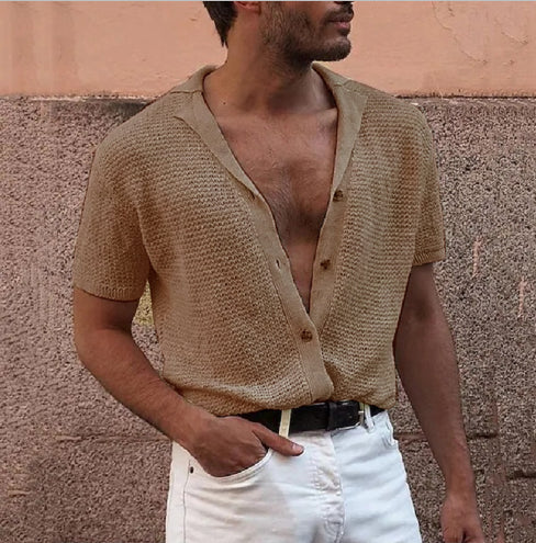 Men's Lapel Short Sleeved Sweater Thin Short Sleeved Sweater T Shirt