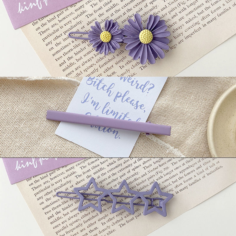New Purple Girl Heart Pure Color Side Clip Flower Hairpin