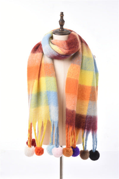 Colorblock All-matching Tassel Ball Circle Yarn Scarf