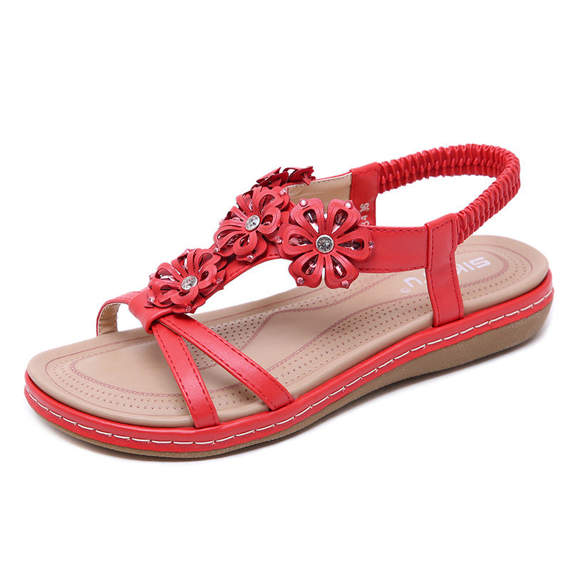 Sandals seaside rhinestone flower flats