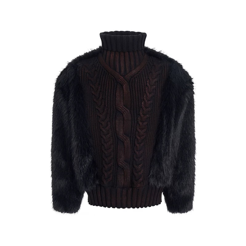 Mens Light-Luxury Leopard-Print Fur-Panelled Turtleneck Sweater