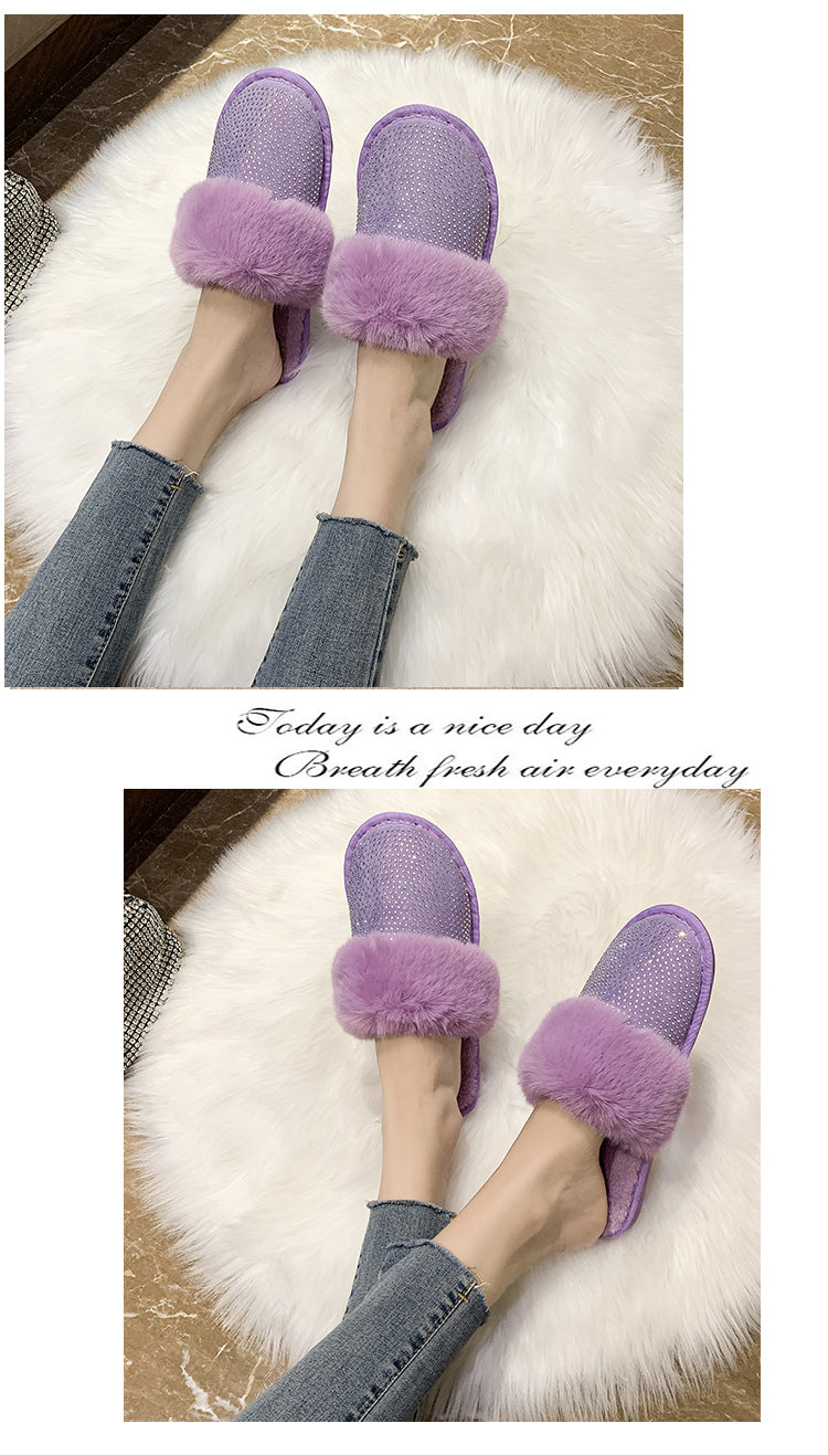 Women's rhinestone flat slippers