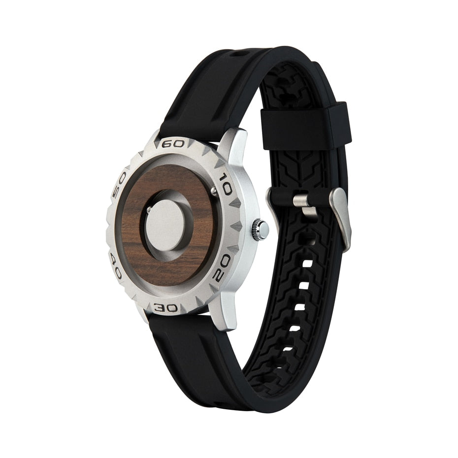Men's wooden watch with magnetic ball
