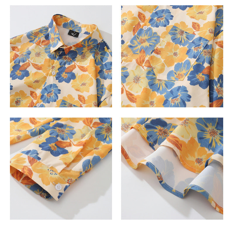 Men's Vintage Yellow Floral Full Print Long Sleeve Shirt
