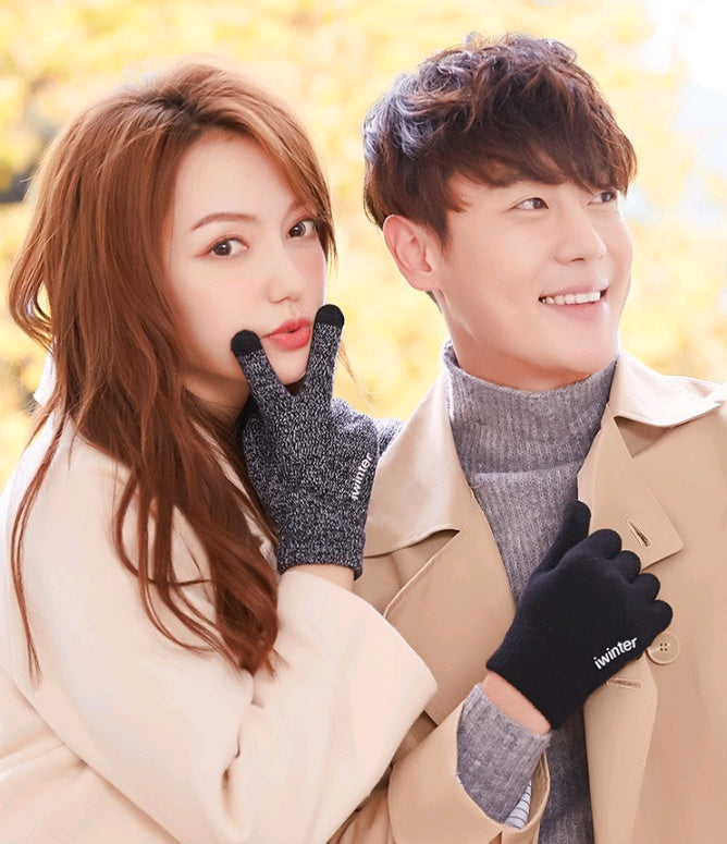 Touch screen gloves men's winter non-slip driving female students knitting wool couple plus velvet warm outdoor riding gloves