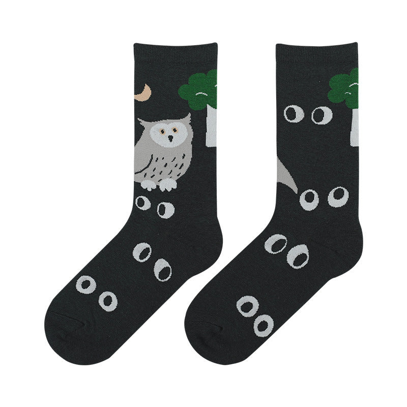 Zoo cartoon illustration female socks cute trendy socks cotton socks in tube socks