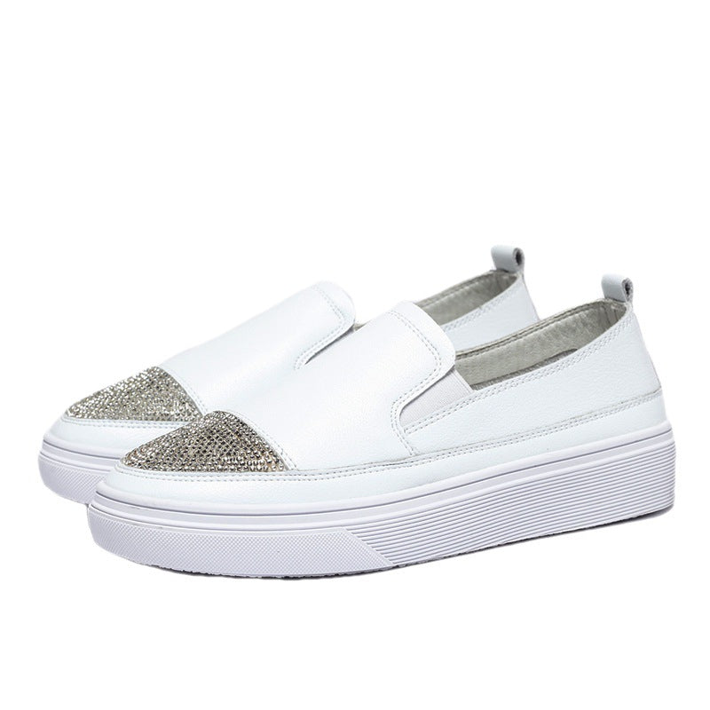 Women's Leather Slip-on Platform All-match White Shoes