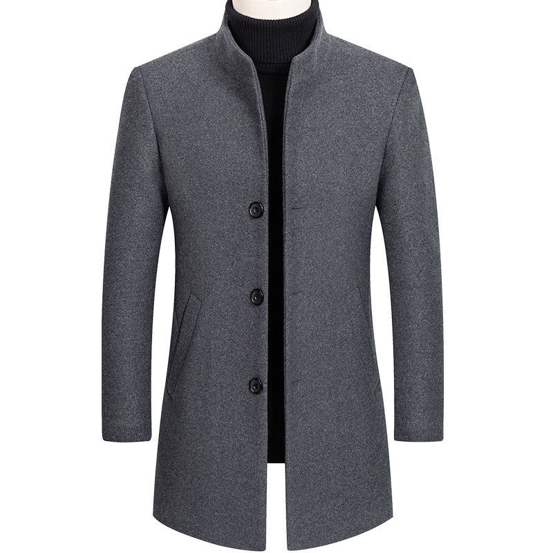 Wool men's windbreaker medium length wool coat