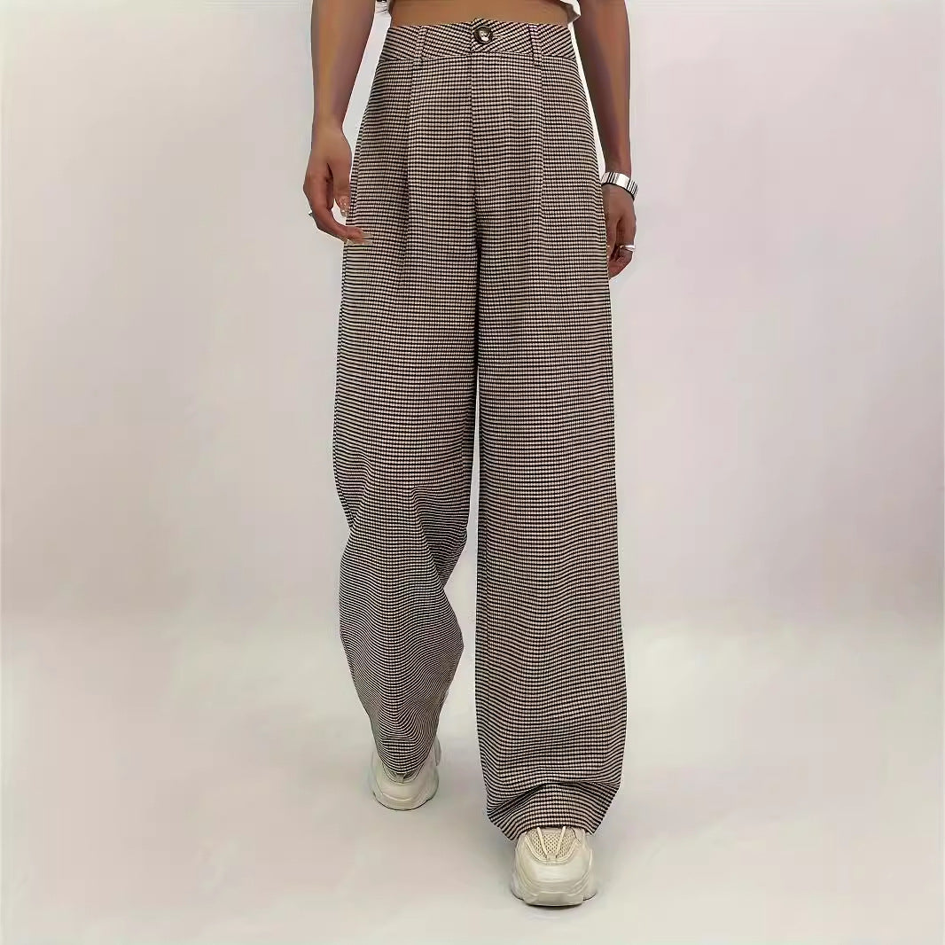 High-waisted Plaid-print Straight-leg Pants