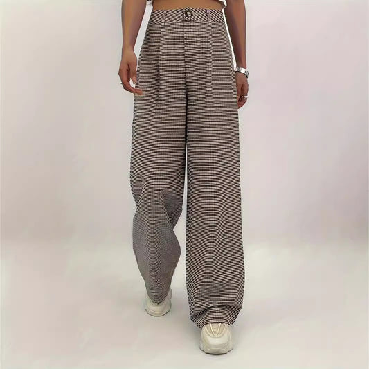 High-waisted Plaid-print Straight-leg Pants