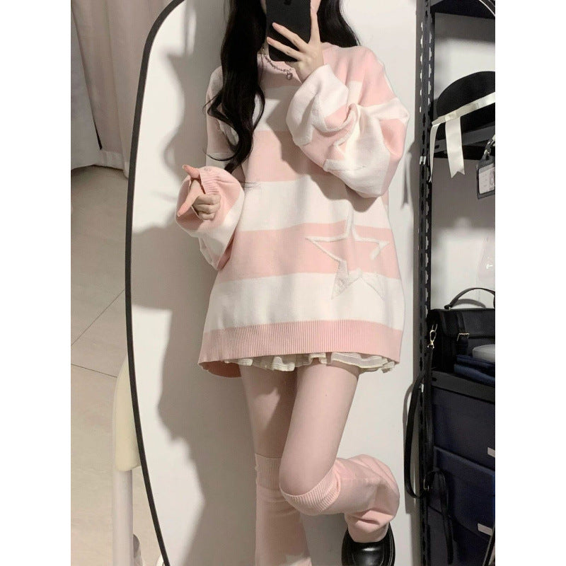 College Style Sweet Cute Stripes XINGX Sweater