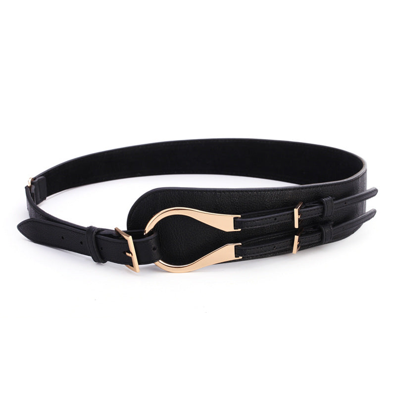 Leather slant with reverse buckle waist belt