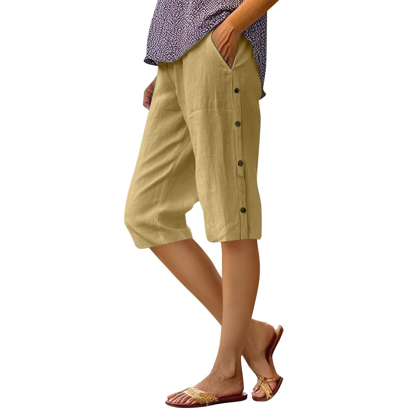 Loose Casual High Waist Cotton And Linen Breathable Cropped Pants