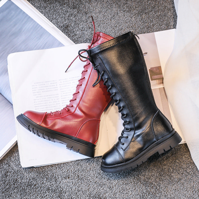 Autumn New Girls Leather Boots Rear Zipper Student Casual Shoes