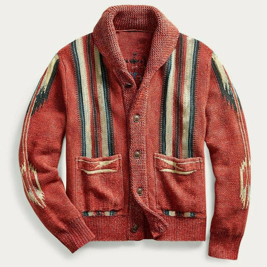 Europæisk og Amerikansk Retro Jacquard Strikketrøje til Mænd med Krave