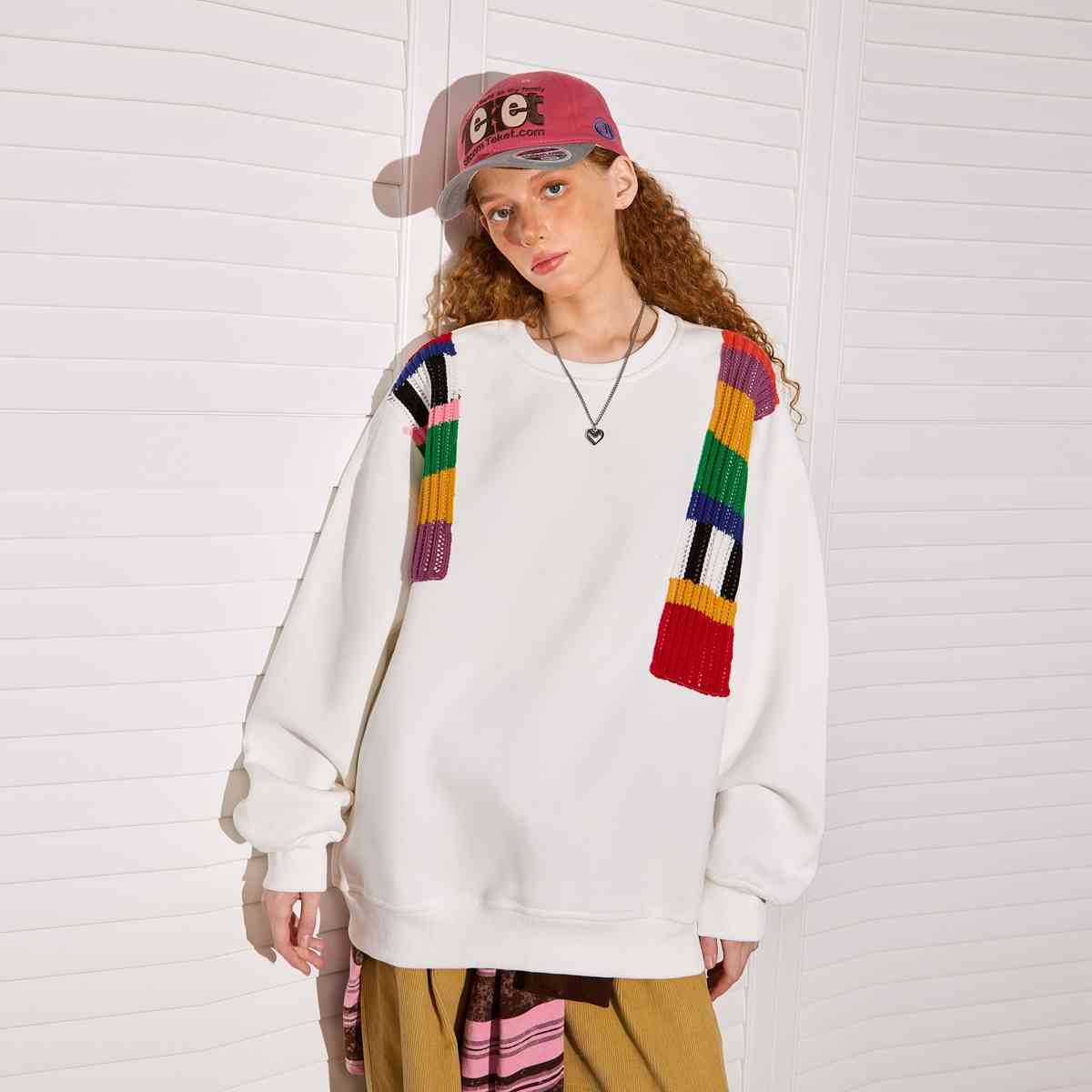 Niche Design Regnbue Uld Patchwork Sweater til Kvinder