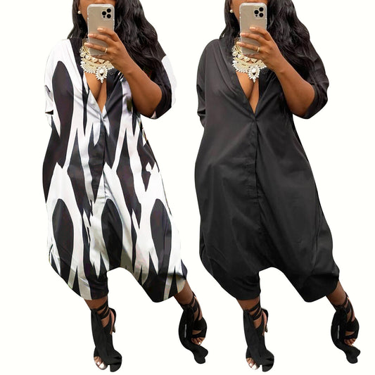 Womens Loose Wide-leg Casual Jumpsuit With A Cardigan-style Top