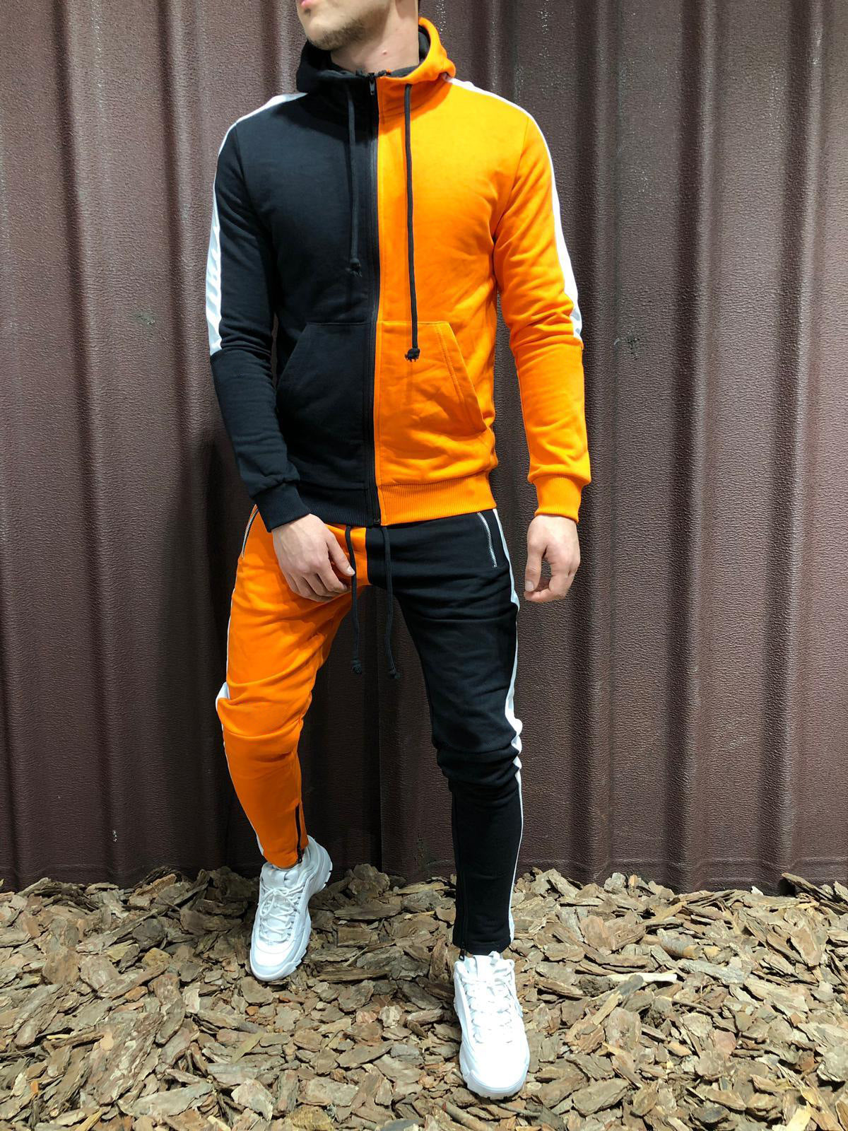 Contrast hooded jacket + pants two-piece suit