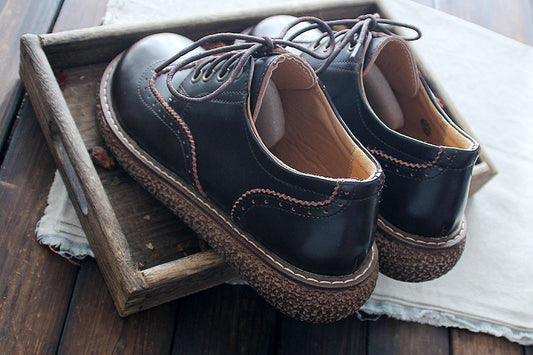 Literary Retro Small Leather  Women's Shoes