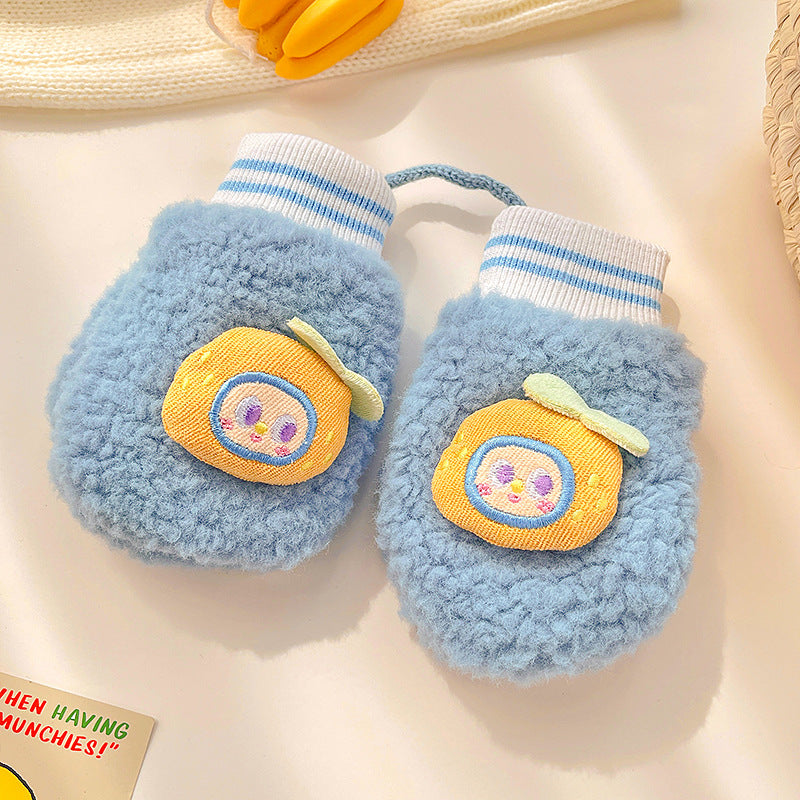Thicken Five Finger Flip Mittens Baby Gloves For Autumn And Winter