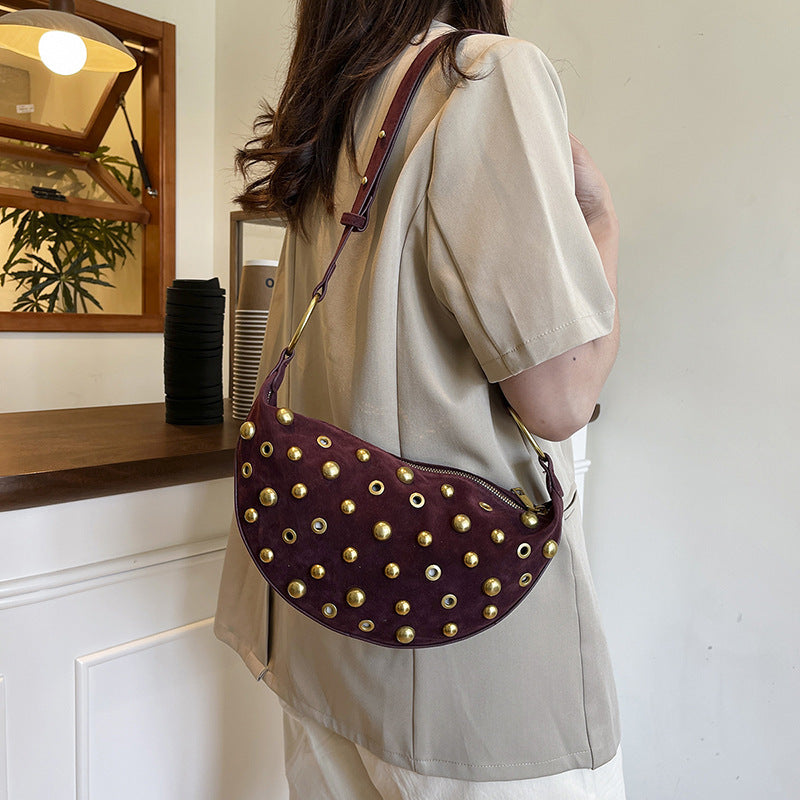 Retro Nitte Taske Mat Imiteret Ruskind Pendlertaske All-match Skulder Underarms Taske