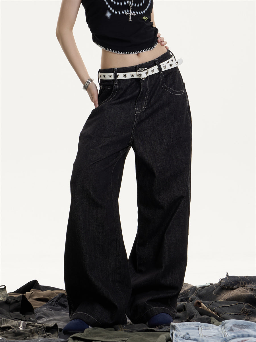 American Retro Washed Worn Jeans Women's Loose Straight
