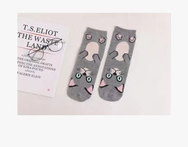 Spring and autumn new cartoon straight socks female adult animal cute female socks cat cotton socks in stockings