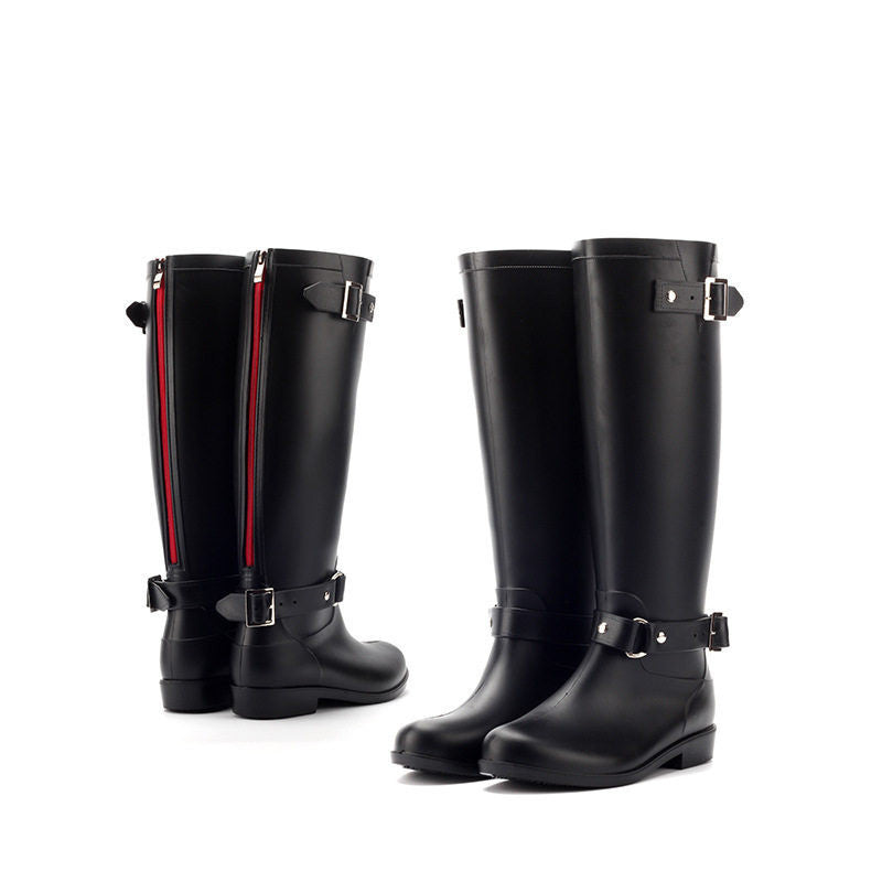 Fashion High Rain Boots Buckle Red Zipper Korean Water Shoe