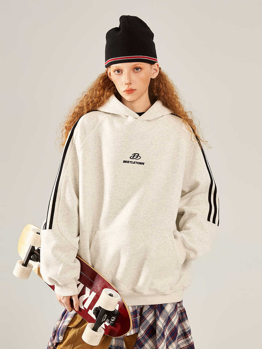 Retro Sports Raglan Striped Hooded Sweater For Women