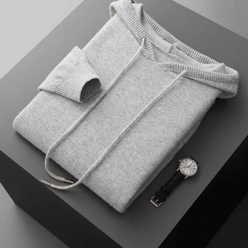 Men's Solid Color Loose Knitted Hooded Long Sleeve Base Sweater