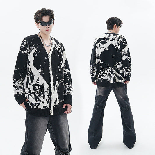 Snowflake Ripped Niche V-neck Knitted Tup Cardigan