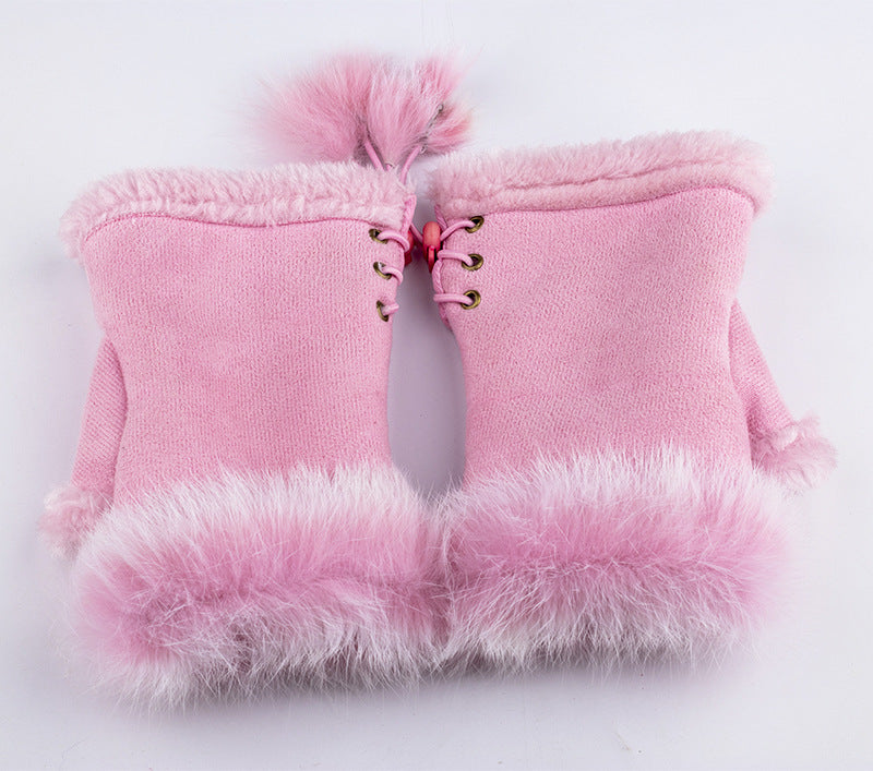 Winter warm rabbit hair Half Finger Gloves