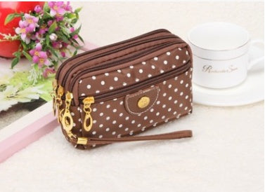Canvas handbags handbags Korean version of the three-zipper multi-layer wallet hand bag packet phone change