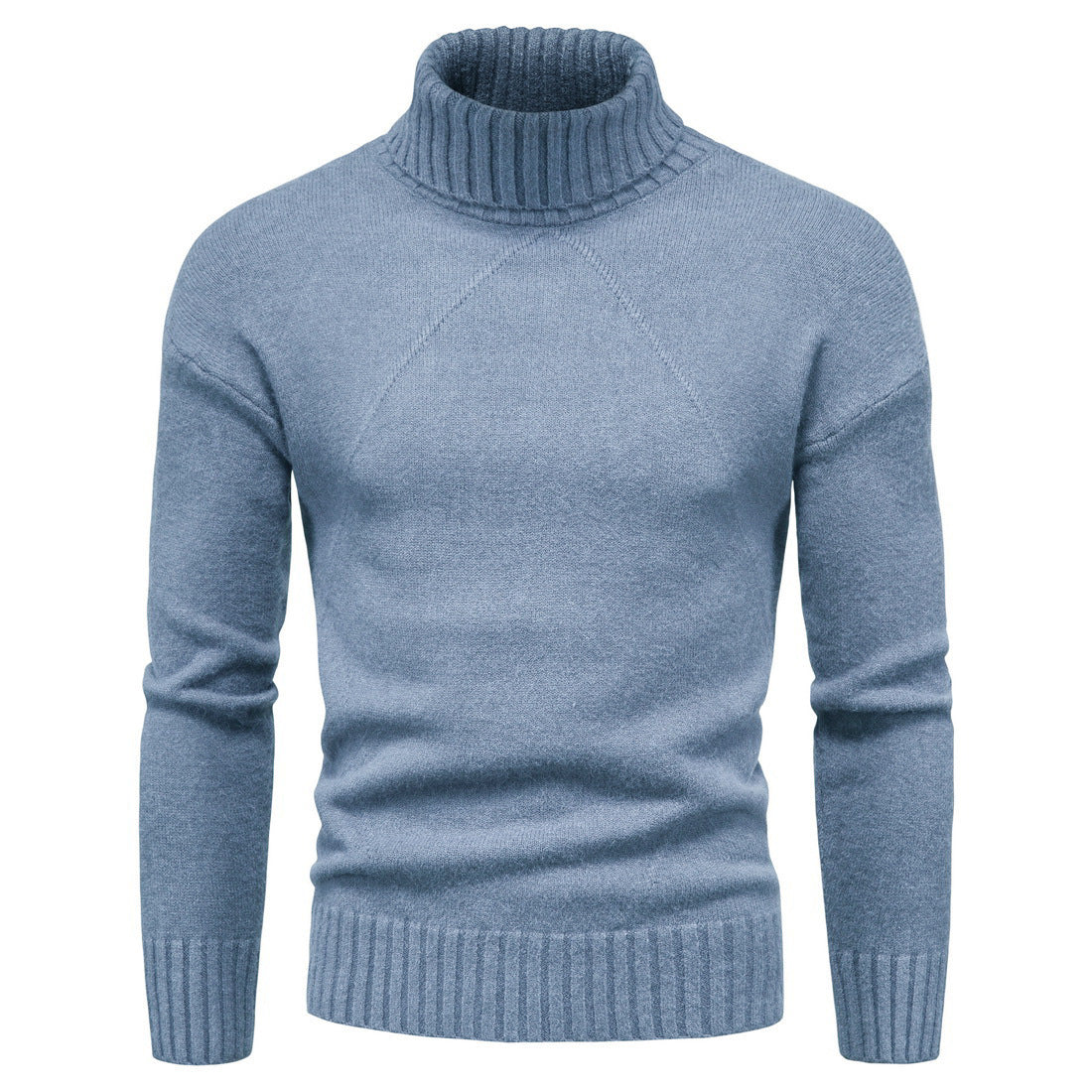 Herre ensfarvet strik højhalset sweater