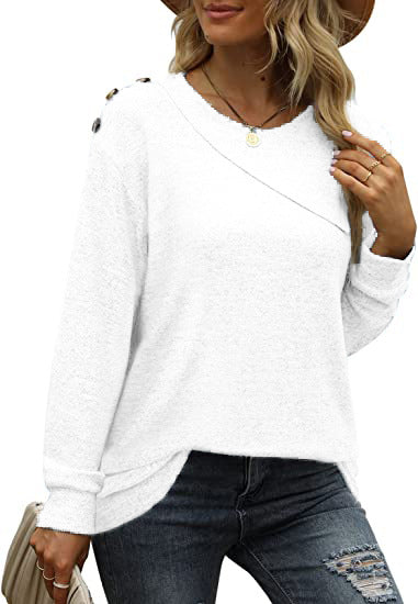 Women's Double Crew Neck Button Sweatshirt T-Shirt