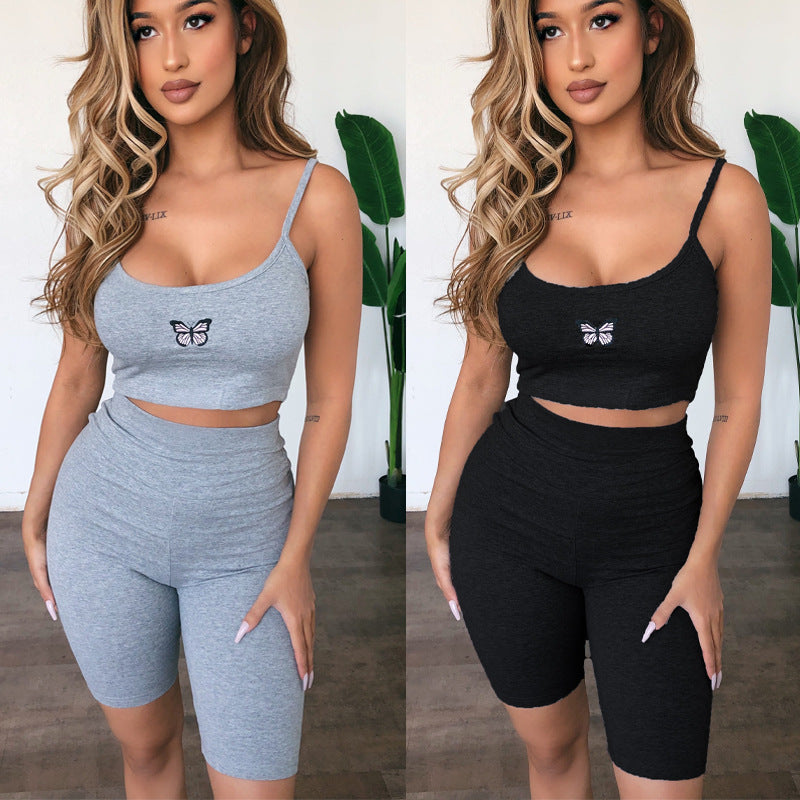 Women's Sexy Sling Butterfly Embroidery Suit