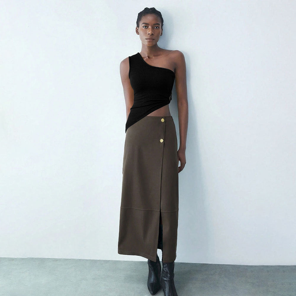 Single Shoulder Strap Vest Sexy Off-shoulder Oblique Neck Design Top