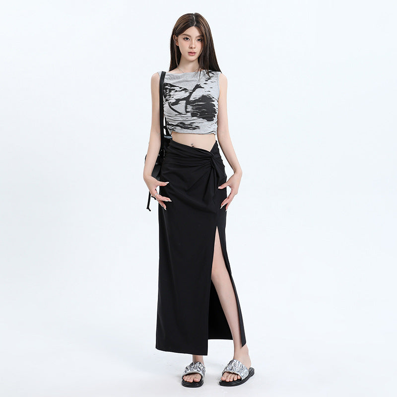 Summer New High Waist Slimming Slit Hemline At Hem Asymmetric Skirt