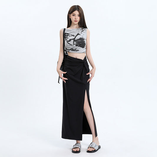 Summer New High Waist Slimming Slit Hemline At Hem Asymmetric Skirt