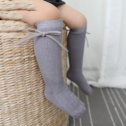 Girls' Bow Tube Socks Children's Monochrome Flat Mouth