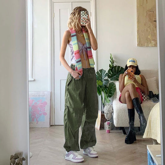 American Street Style Loose Drawstring Waist Wrapped Work Dress Leggings