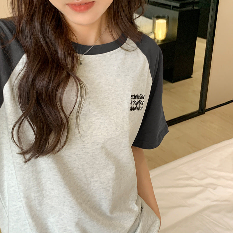 T-shirt In Contrast Color Women's Raglan Half Sleeve Design Sense