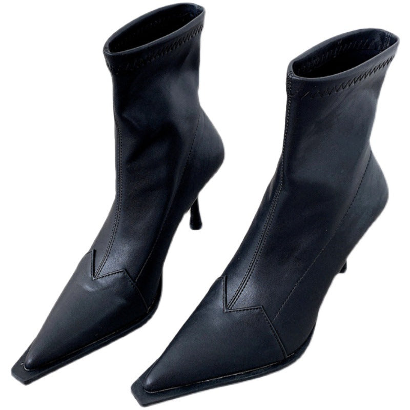 Fashion Leather Women's Pointed Toe High-heeled  Boots